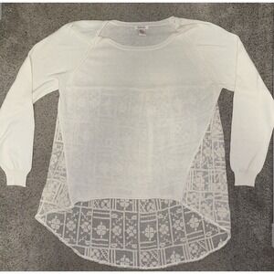 Sundance Cream/Ivory Sweater Mesh Back With Embroidery Cotton Cottage Core XL